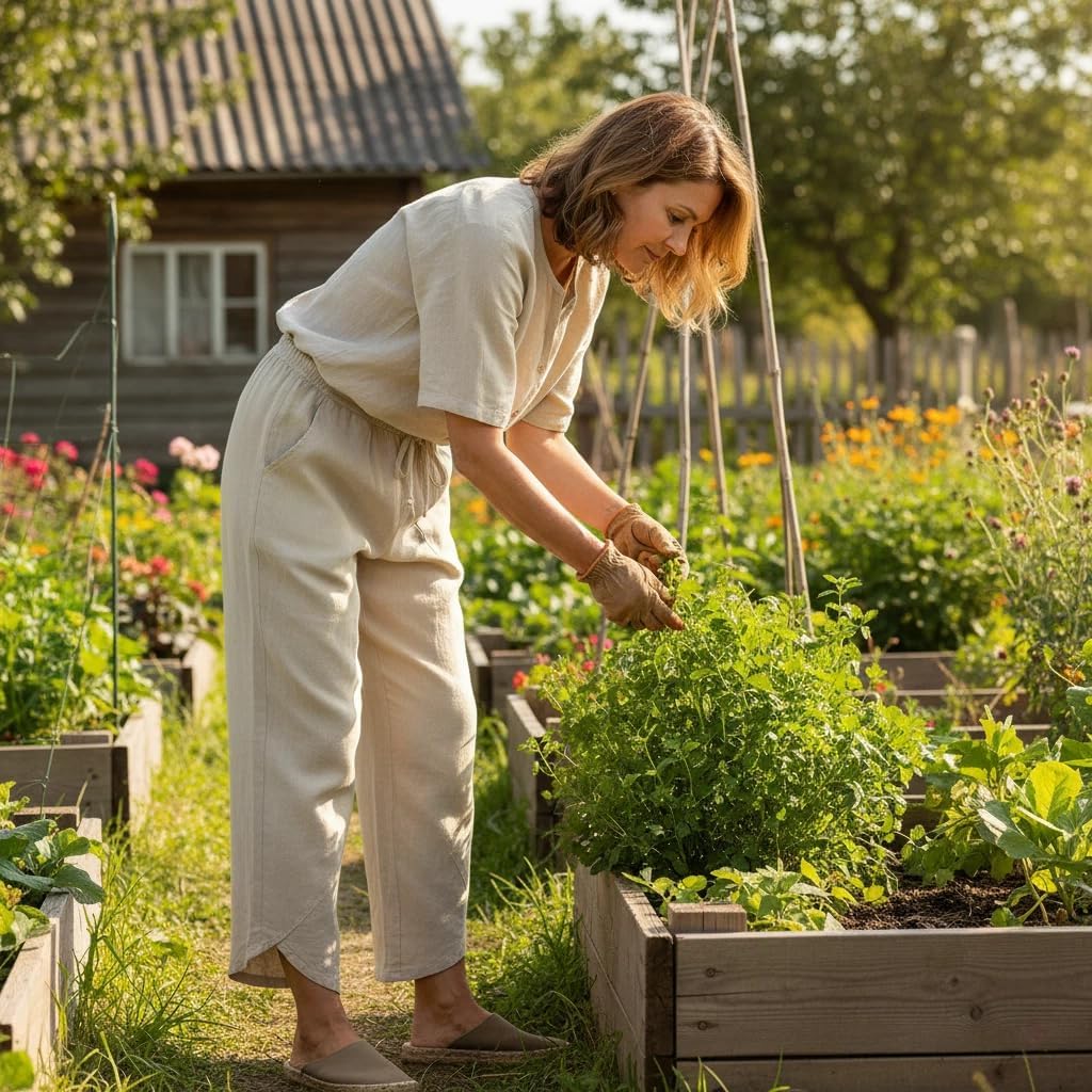 Women's Cotton Linen Lantern Pants Tulip Hem High Waisted Summer Casual Cropped Trousers Pockets - Image 3