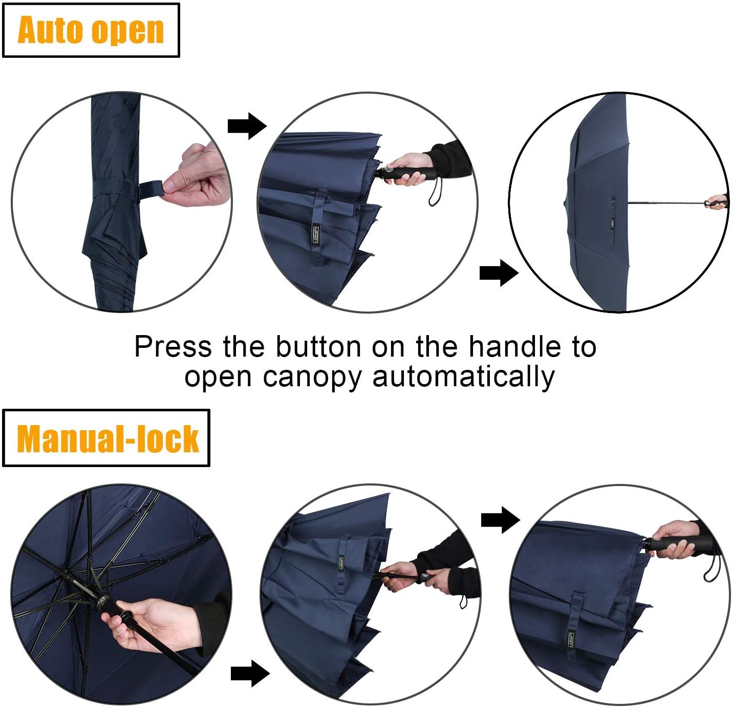 G4Free 62 Inch Portable Golf Umbrella Large Oversize Double Canopy Vented Windproof Waterproof Automatic Open Stick Umbrellas for Men and Women(Dark Blue) - Image 8