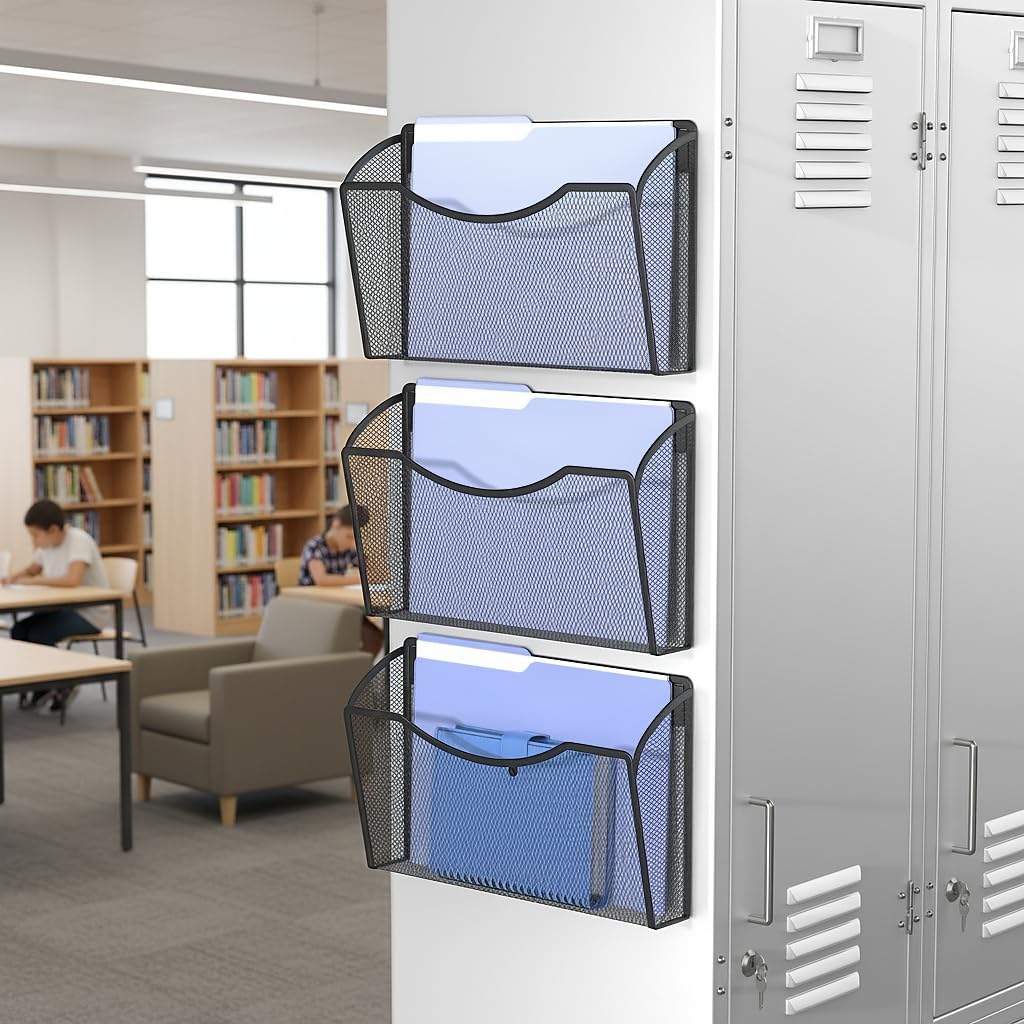 MINDEPOT Magnetic Wall File Organizer,Hanging Wall Mounted File Folder Binder Holder Mail Organizer for Office,Home and School Supplies