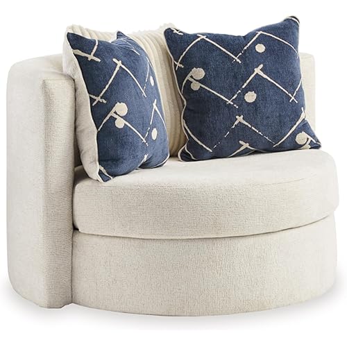 Signature Design by Ashley Padova Transitional Upholstered Swivel Accent Chair with 3 Throw Pillows, White