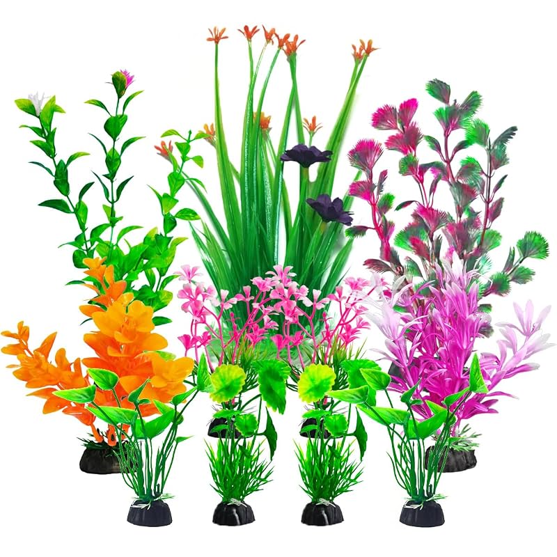 Plantas artificiais coloridas para aquário ZYAQUDEC, decoração plástica com 11 unidades