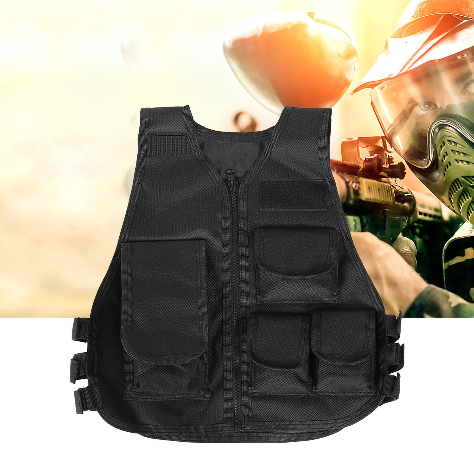 Taktische Weste für Kinder, Nylon-Armee-Kampfweste, Verstellbarer Schultergurt, Design mit Mehreren Taschen, Atmungsaktiv und Leicht, Militärische Tarnweste für Kinder für Spiele Im Freien, Paintball-