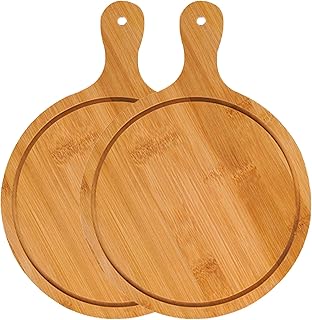 Bamboo Pizza Board, Smooth Storage Tray with Grooves, Wooden Sticky Boards for Storing Pizza, Cut Fruit, Bread, Cheese (Color : Light Brown, Size : 10inch)