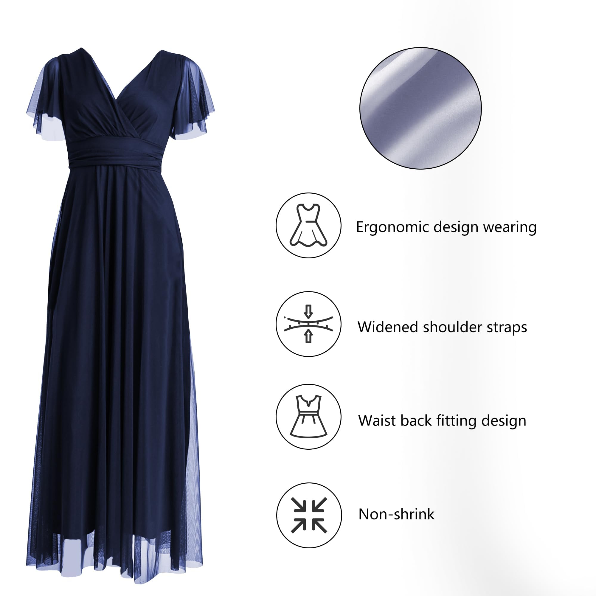 Abito Lungo Elegante Donna con Maniche Volant e Scollo a V – Vestito da Cerimonia Made in Italy