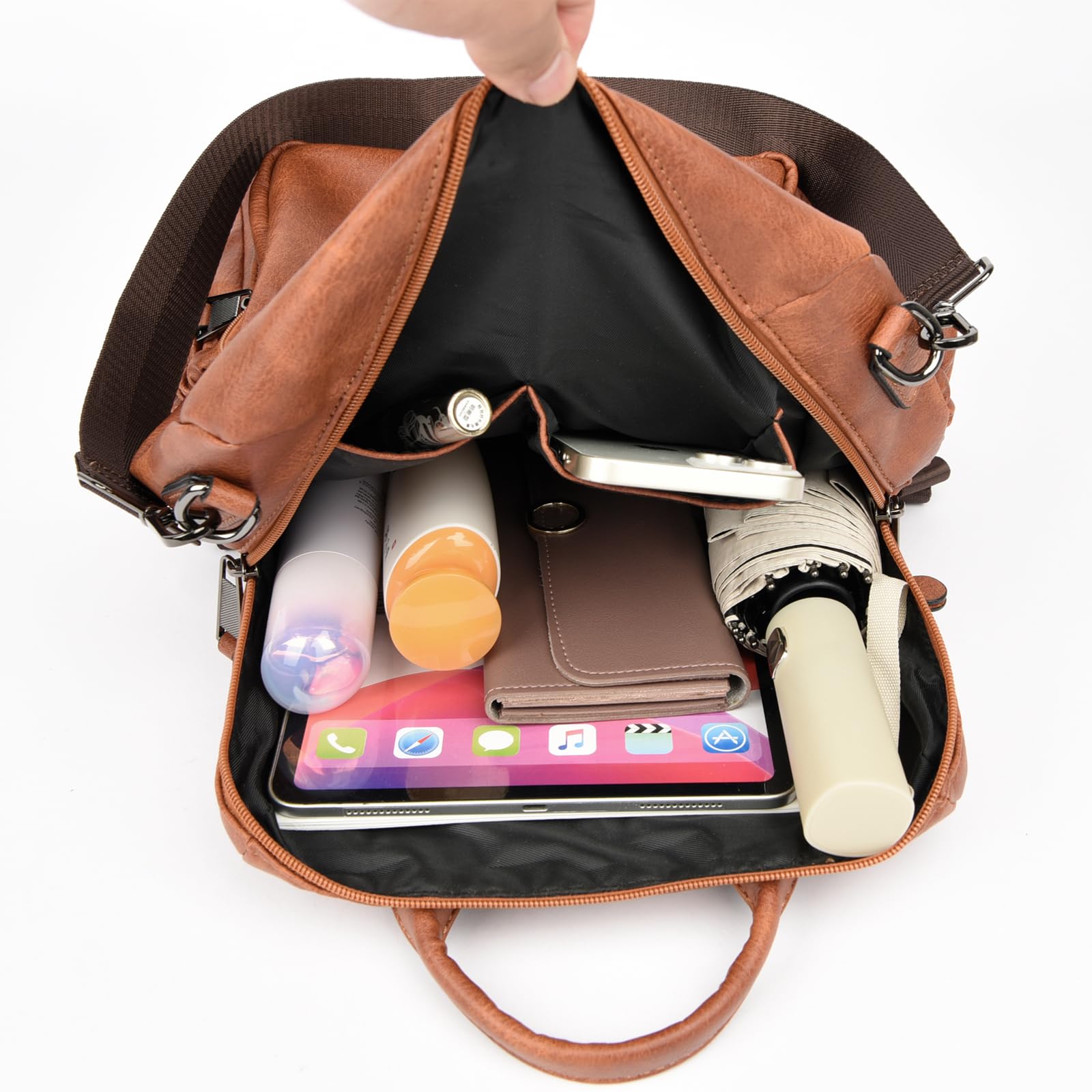 Bolsos Mochila Mujer Impermeable Cuero Bolsos bandolera Bolso Casual Viaje Mochilas Marrón