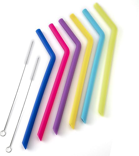 Miniatura 7 de Norpro 407 popotes de silicona reutilizables, juego de 6 con 2 cepillos de limpieza, varios colores