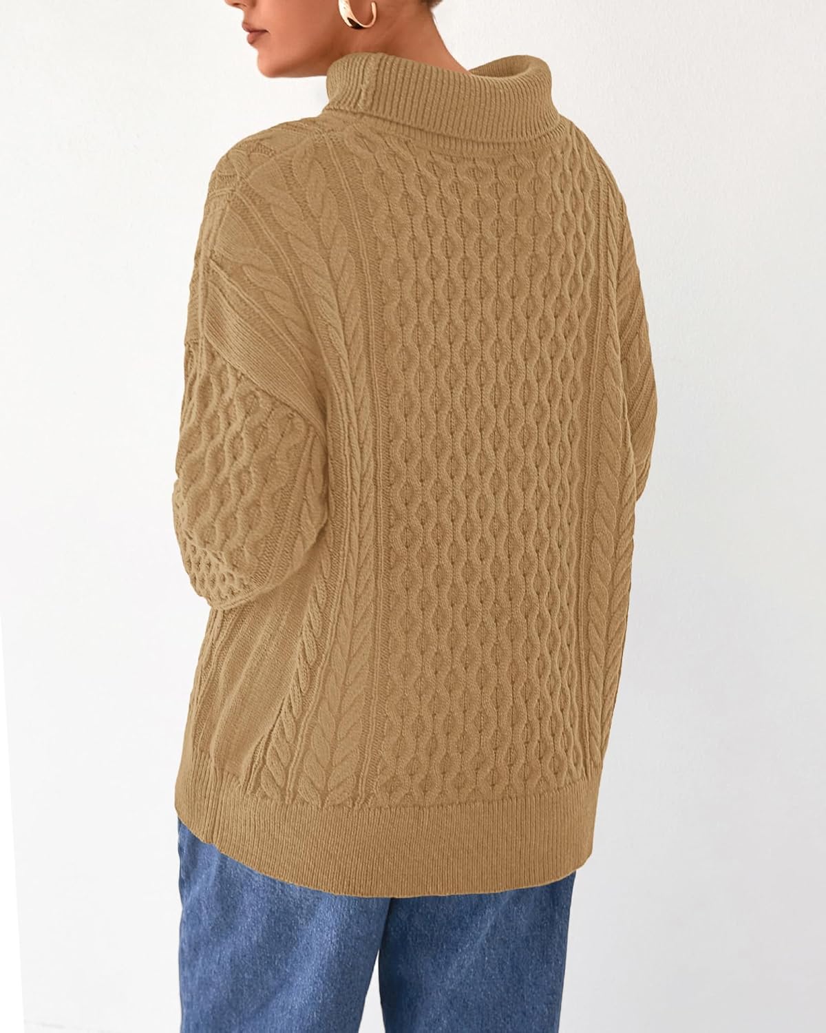 BTFBM Casual Women Fall Sweaters 2025 Long Sleeve Turtleneck Ribbed Knit Pullover Loose Cable Knit Sweater - Image 5