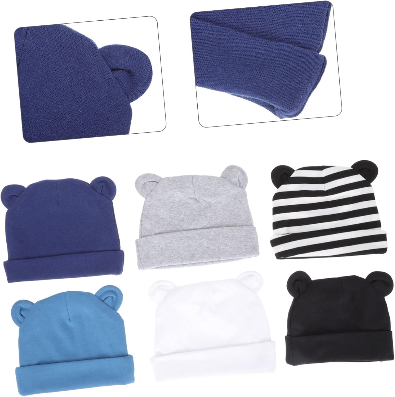 6pcs Cotton Boy Girl Hats Ears Soft Lightweight and Breathable Newborn Headwear for Boys and Girls Grey Striped