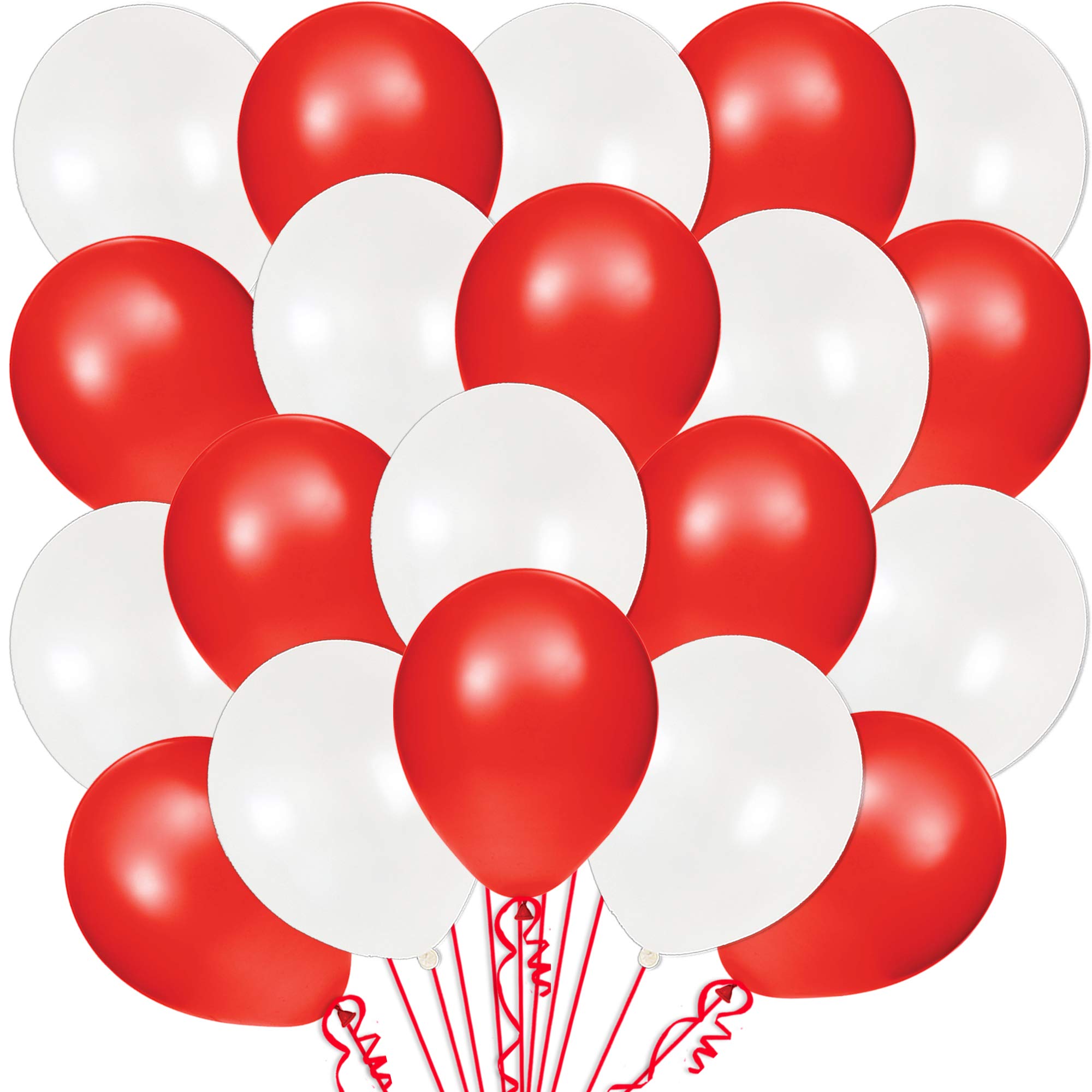 KatchOn Red and White Latex Balloons Kit - Pack of 30 | Latex Red and White Balloons for Anniversary Decorations | Romantic Red and White Balloons for Wedding, Proposal, Birthday Party, Bridal Shower