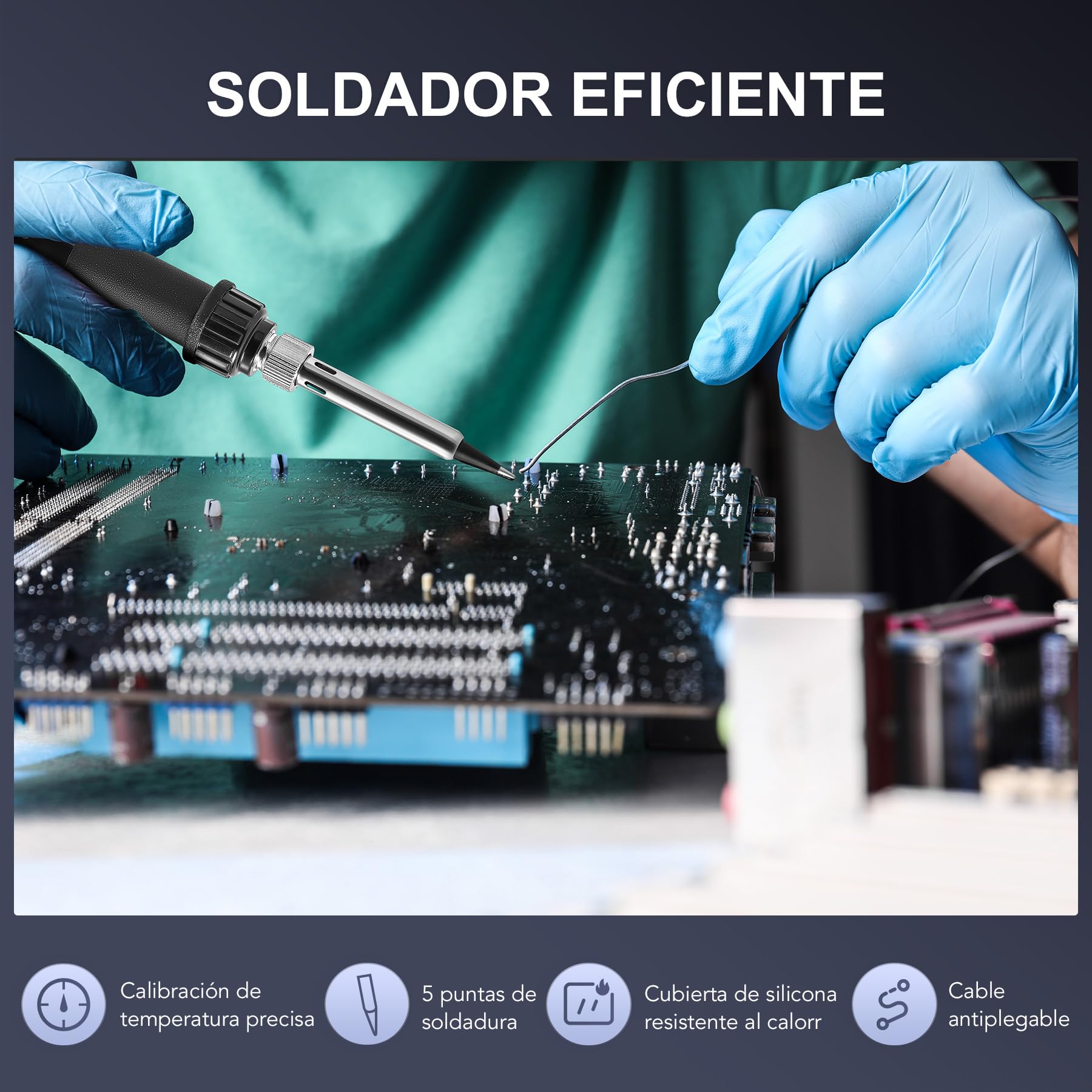 CREWORKS Estacion de Soldadura 750W Estacion Soldadura Aire Caliente SMD 2 EN 1 Estación de Soldadura Digital con Pantalla LED y Pislota
