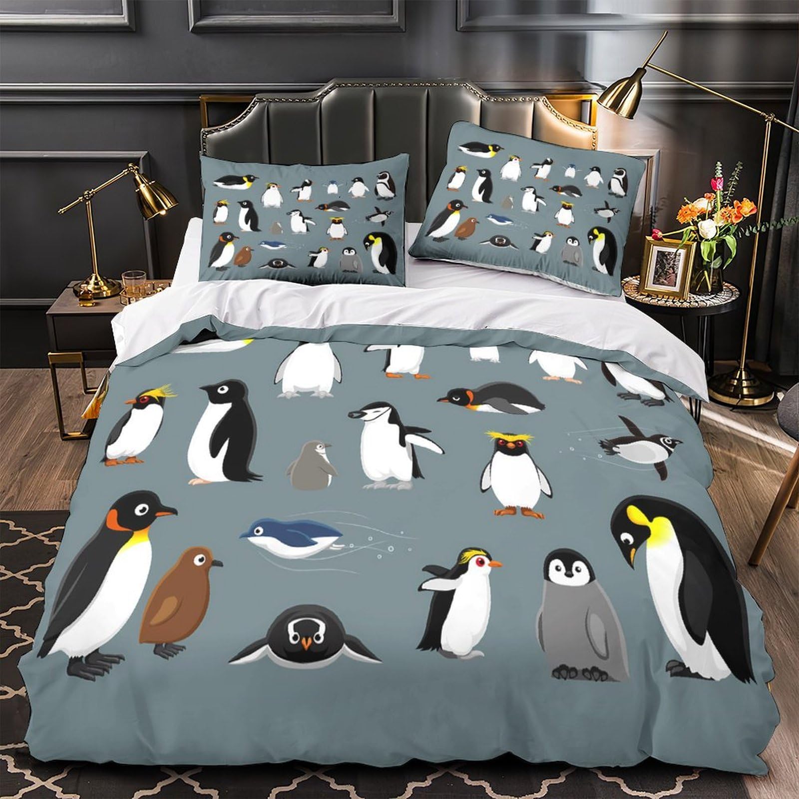 3D Print 3PCs Bedding Set Home Decor Zipper Closure Design Extra Penguin Collection Duvet Cover Easy Care Hotel Quality for Teenagers,Boys,Women Comforter Cover Double（200x200cm）