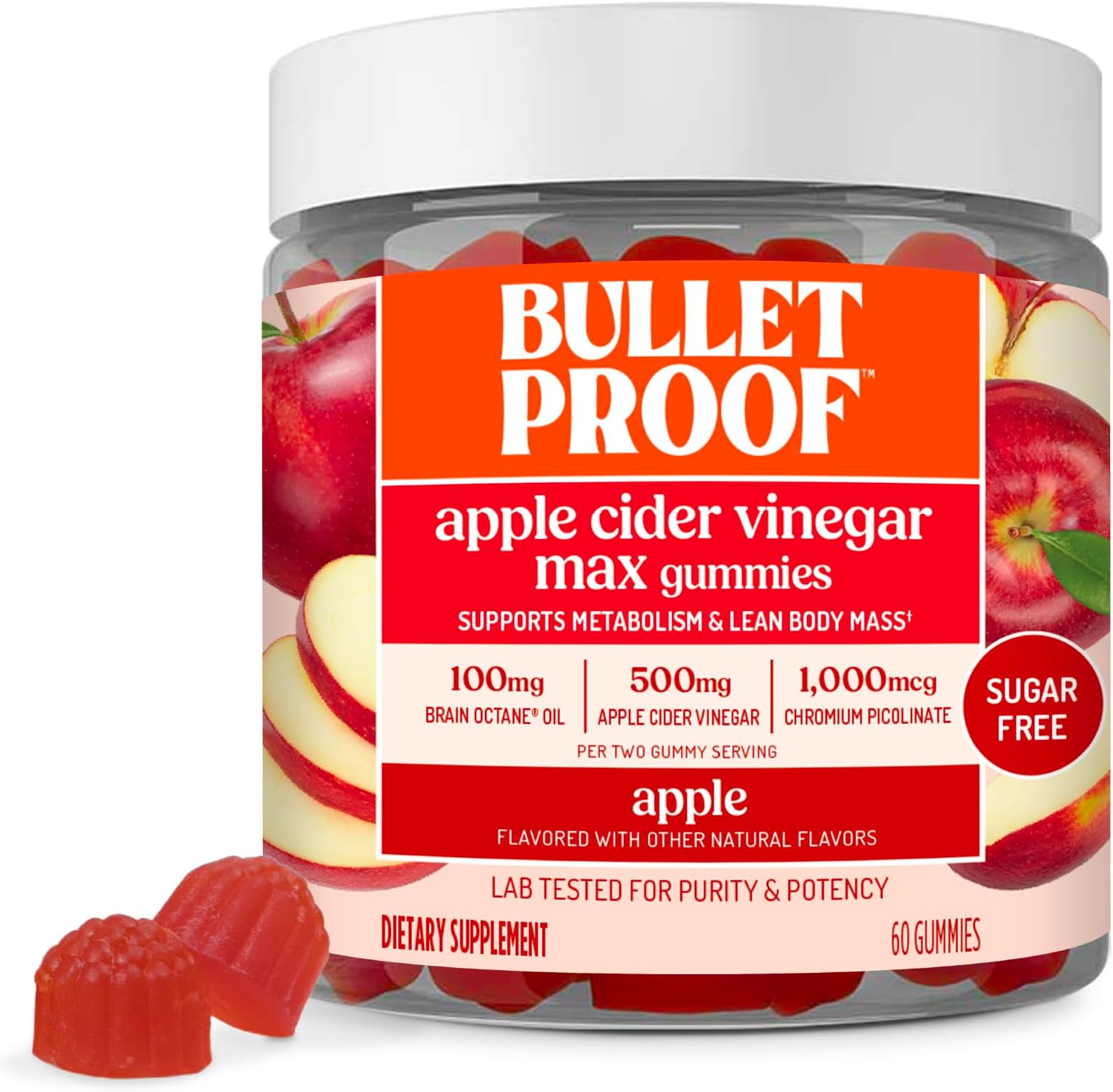 Bulletproof Apple Cider Vinegar Max Sugar-Free Gummies, 60 Count, Keto Supplement for Cravings, Supports Metabolism