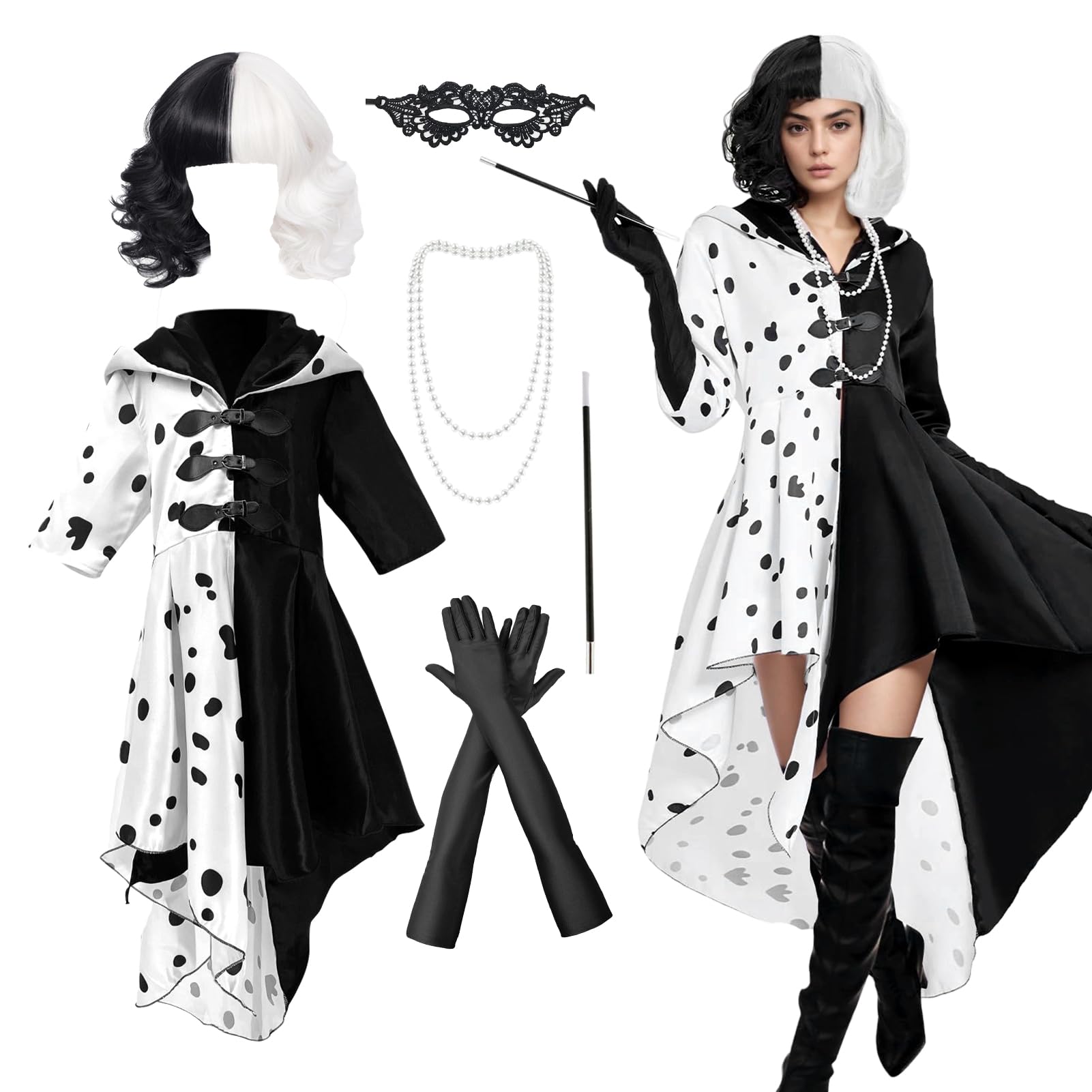 Alaiyaky Women's Halloween Black White Spliced Dress (Style A, S)