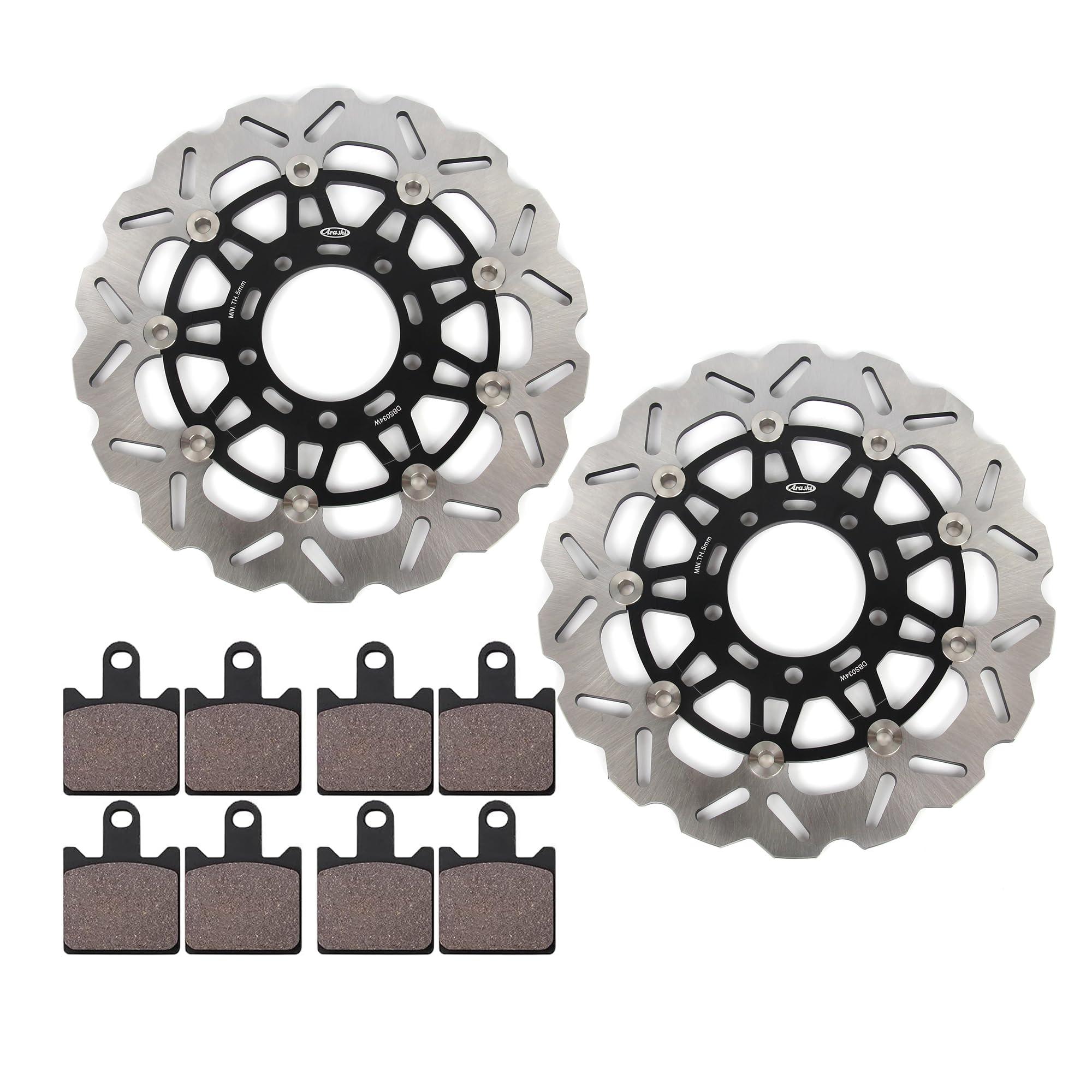 Arashi Kit dischi e pastiglie per freni anteriori per Kawa.saki NINJA ZX6R 2007-2016 / Z750R 2011-2012 ABS / Z1000 2007-2009 ABS Accessori di ricambio Nero