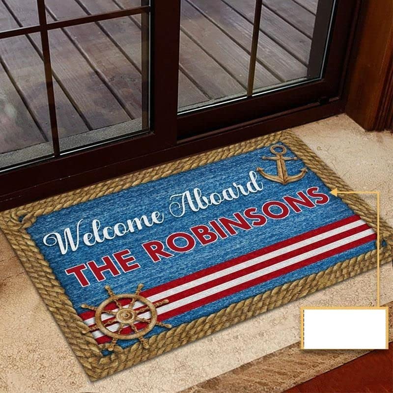 Felpudo Entrada casa Alfombra Exterior Felpudo Nombre Personalizado Marinero Náutico Bienvenido A Bordo Decoracion Hogar