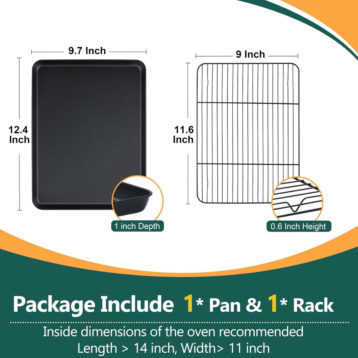 P&P CHEF Baking Oven Sheet Pan with Rack for Cookie, Nonstick Oven Tray and Cooling Rack for Baking & Roasting, Easy Clean, Black, 12.4 x 9.7 Inch - Image 2