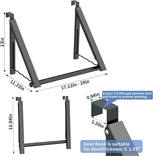 Miniatura 3 de Percheros de Secado Sobre la Puerta para la Lavandería, Barra de Ropa Plegable Expandible, Adecuada para Puertas en Dormitorios, Residencias y