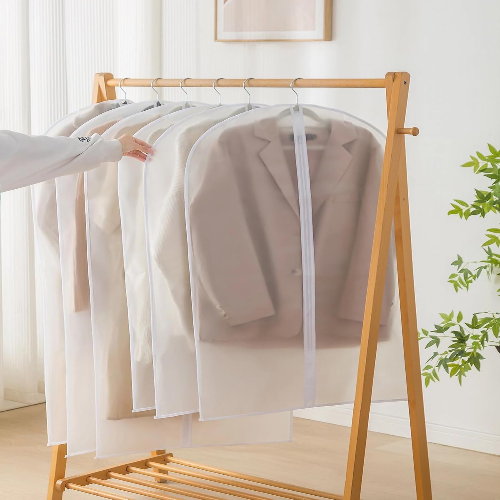 Qikvuer 8 Fundas de Ropa, Fundas Ropa Armario Transparente 60 x 120/100 cm, Bolsa Guardar Ropa Almacenaje Antipolvo para Traje, Vestidos, Camisas,Vestidos de Noche (Blanco)