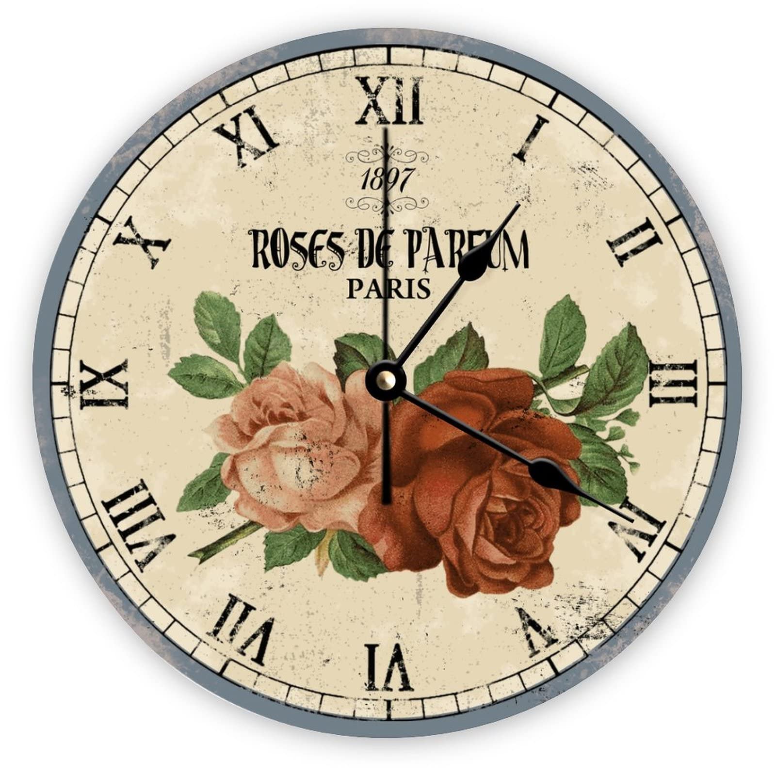Horloge murale silencieuse sans tic-tac fleurie style français rose Mighun 38cm