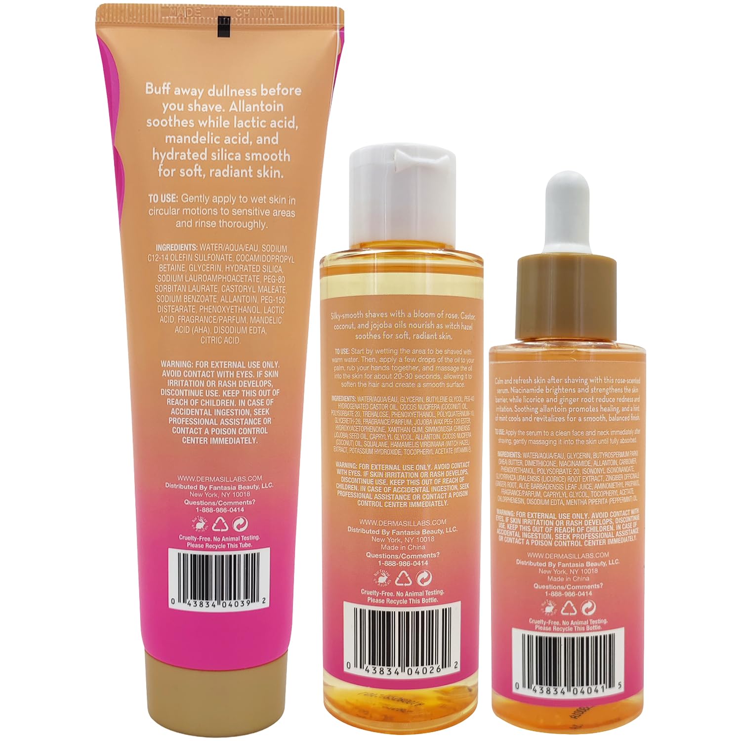 Dermasil Indian Rose Shave Care Set for Women & Teens – Pre-Shave Foaming Polish, Soothing Shave Oil & Toning After-Shave Serum with Vitamins & Botanicals