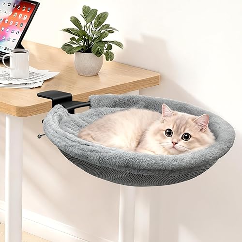 Crazydeer Cat Desk Bed, 2 in 1 Comfy & Space-Saving Cats Bed for Desk, Cat Desk Hammock with Dual-Sided Reversible Mat for Hard Wall and Various Desktops-Maximum Hold Up to 40lb - 2 In1 Cat Bedside