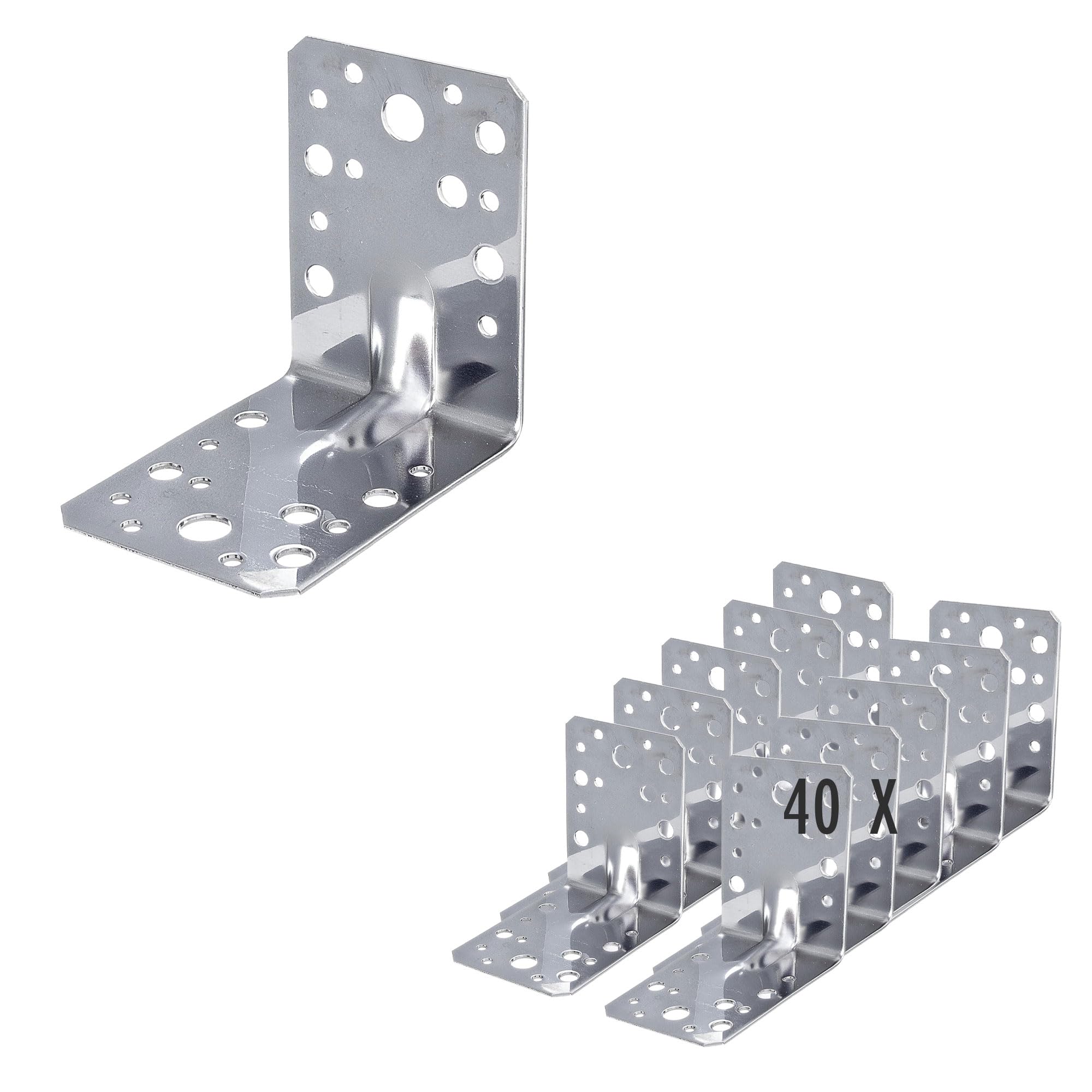 siwitec Conector angular con reborde de acero inoxidable | 90 x 90 x 65 mm | 40 unidades | Conector de madera con protección contra la corrosión | Ángulo de carga pesada para estructuras de madera |