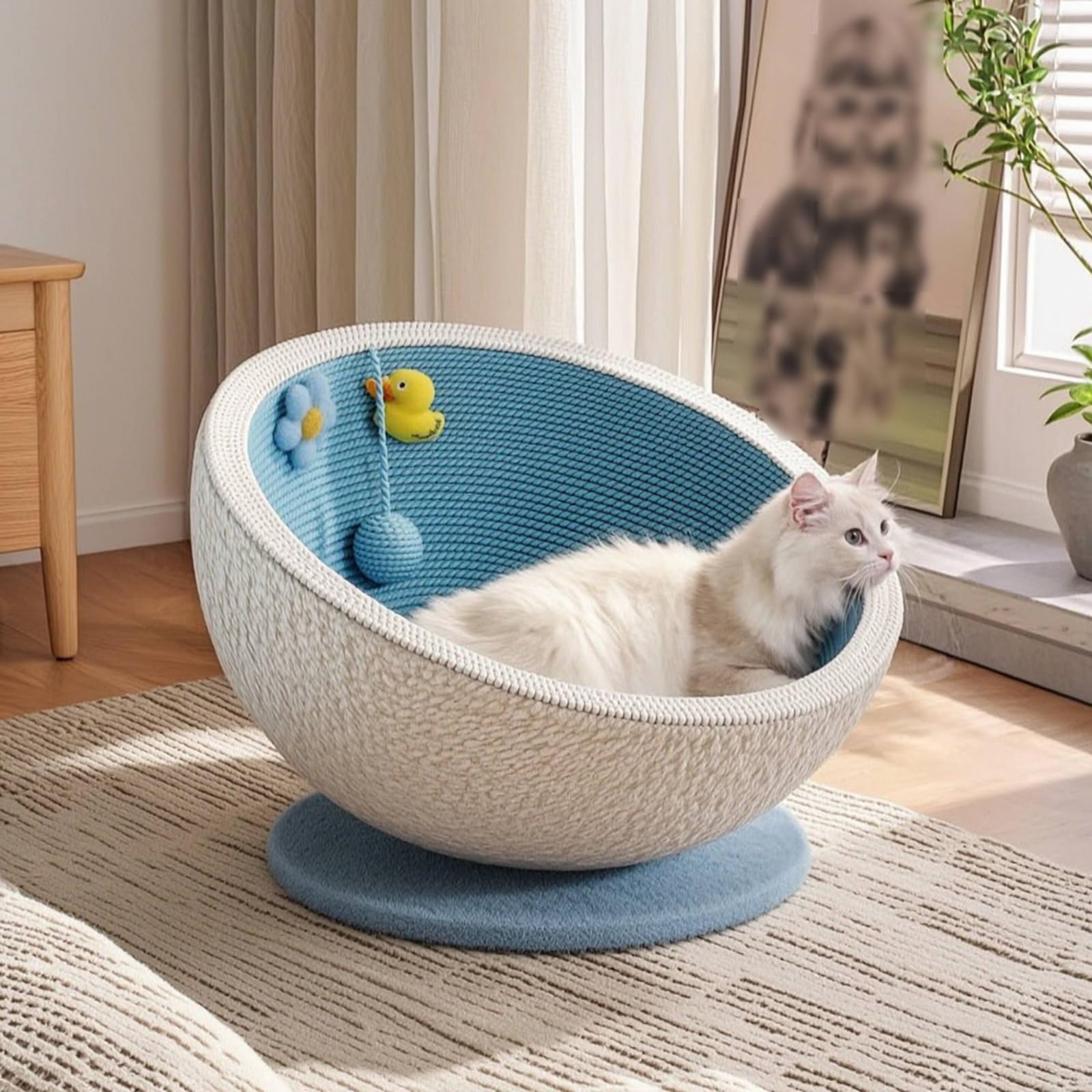 Cuccia Tiragraffi da Interno con Giochi Stabile per Gatti, Stile Carino, Tiragraffi Con Nido Per Gatti Integrato, Colore Blu