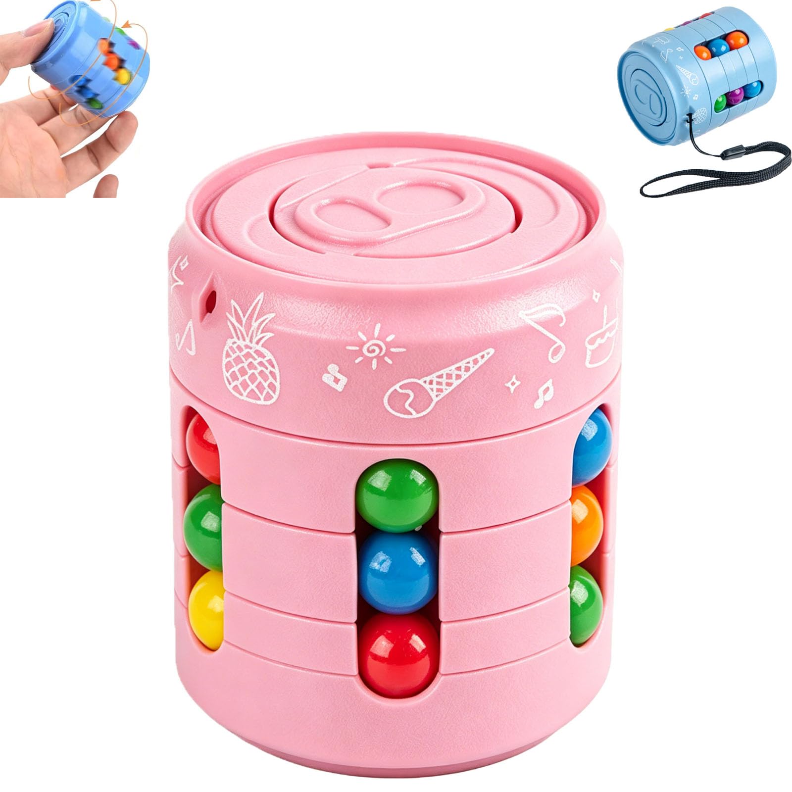 Rotating Magic Bean Puzzle Cube-Fidget Cube,Rotating Fidget Spinners Educational Decompression Toy Ball,Multicolour Fun Gift for Kids & Adults (Pink,Large)