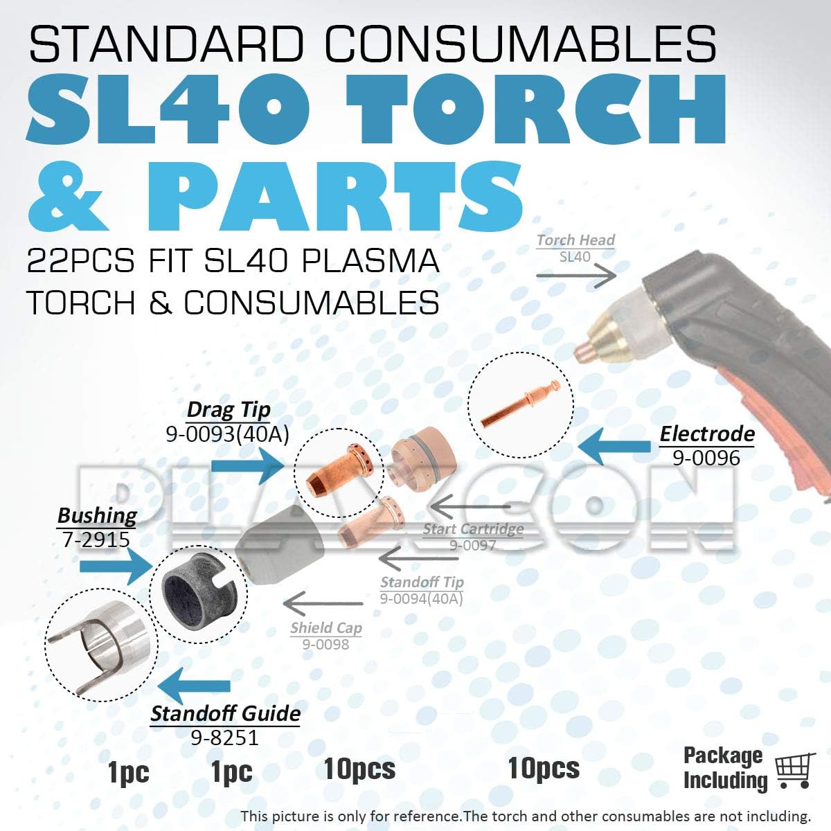 W.S SL40 Consumables Kit Electrode Tip Standoff for Thermal Dynamics Cutmaster 42 Plasma Cutter Torch 9-0093 9-0096 9-8251 QTY-22 Copper