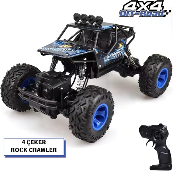 Giffy / 1:16 Ölçek 4x4 Uzaktan Kumandalı Rock Crawler Off Road Aracı 4 Çeker Şarjlı 20 Dk Kullanım Kırmızı Ve Mavi Oyuncak Off Road Araba (Mavi)