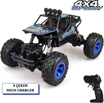 Giffy / 1:16 Ölçek 4x4 Uzaktan Kumandalı Rock Crawler Off Road Aracı 4 Çeker Şarjlı 20 Dk Kullanım Kırmızı Ve Mavi Oyuncak Off Road Araba (Mavi)