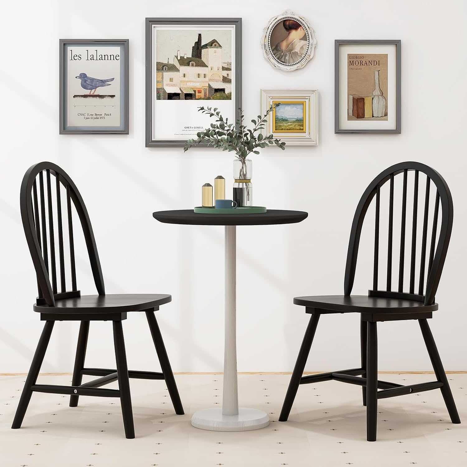 WATERJOY 18 Inch Wood Black Dinning Chairs Set of 4, High Back Spindled Rubberwood Winsome Seating Chair for Kitchen Living Room Farmhous