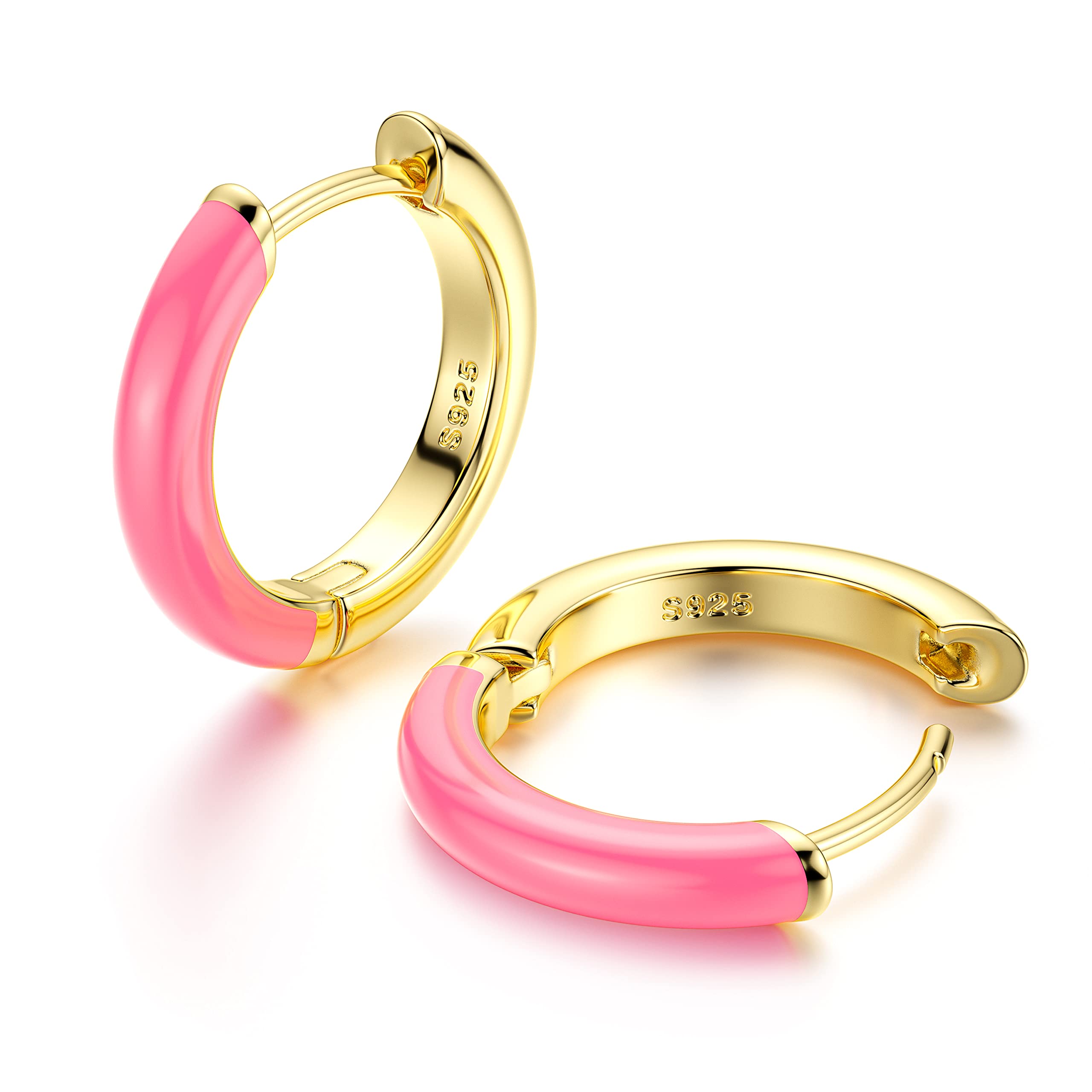 KRFY Pendientes de Aro de Esmalte Plata de ley 925 Pendientes de Aro Bañada en Oro 14K Opciones de Color de Esmalte Pequeños Pendientes de Cartílago para Mujeres Niñas Diámetro Interno 9mm