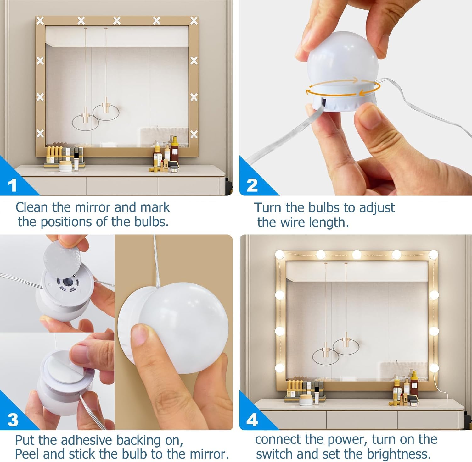 LED Vanity Lights - Adjustable Color Temp & Brightness,14 Dimmable Bulbs for Dressing Mirror Lighting