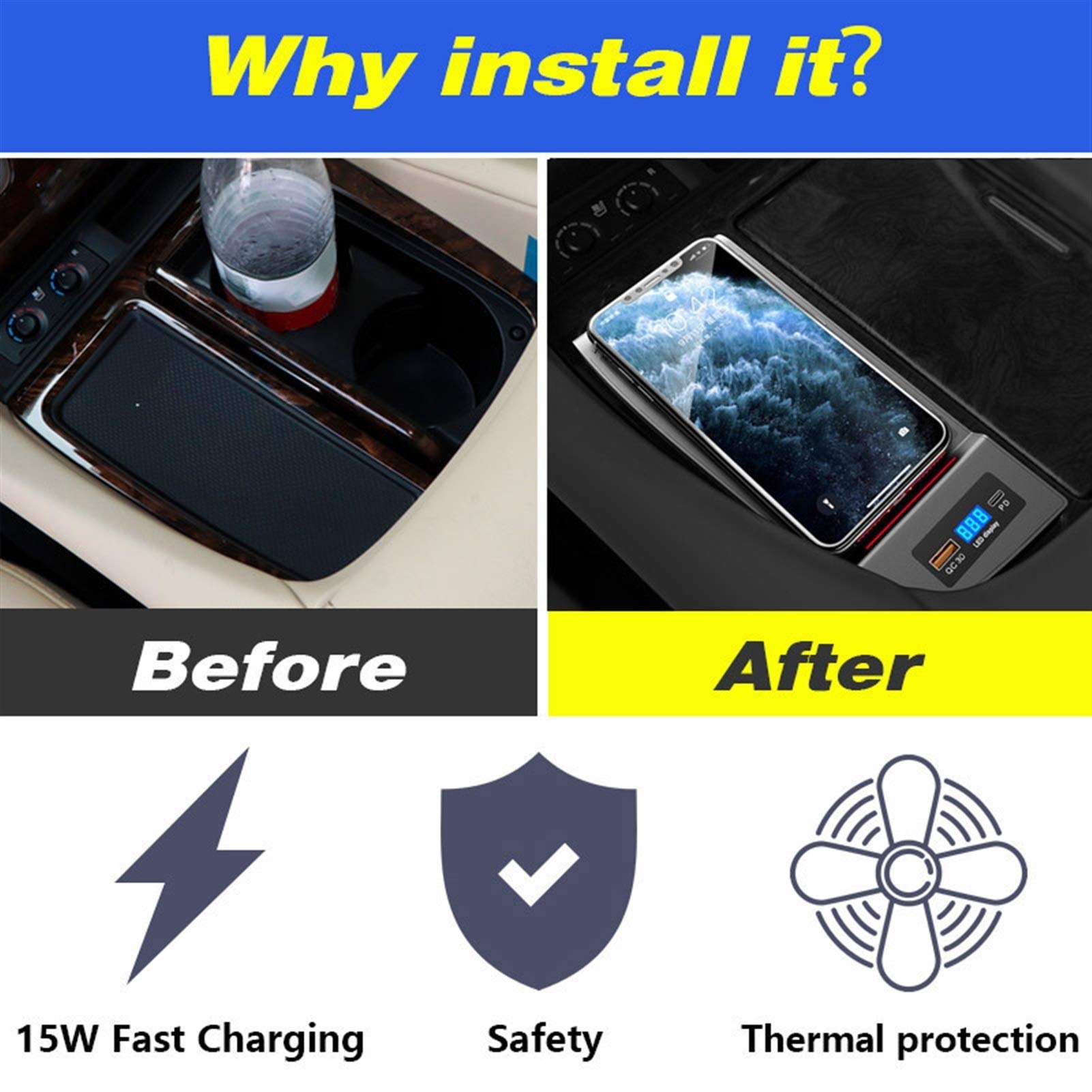 Ładowarka bezprzewodowa QI do samochodu, Toyota, Alphard Akcesoria Modyfikacja wnętrza 15 W Szybka płytka ładująca telefon 2018 2019 2020 Panel ładowania bezprzewodowego pojazdu(Three Coil 10WR