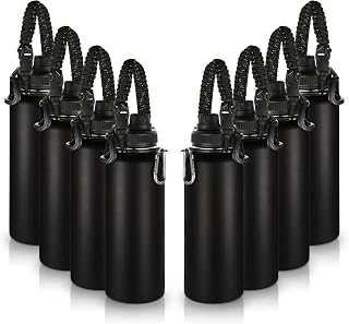 Volhoply Insulated Water Bottles Bulk 8 Pack, 40 oz Stainless Steel Sports Bottle with Paracord Handle & SpoutLid, Double Walled Metal Cups with Wide Mouth, Reusable Adult Water Jug (Black,8 Set)