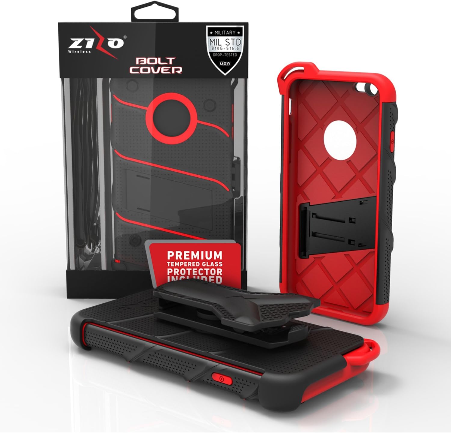 iPhone 6s Plus Case, Zizo [Bolt Series] w/ FREE [iPhone 6s Plus Screen Protector] Kickstand [Military Grade Drop Tested] [S] Holster - iPhone 6s Plus
