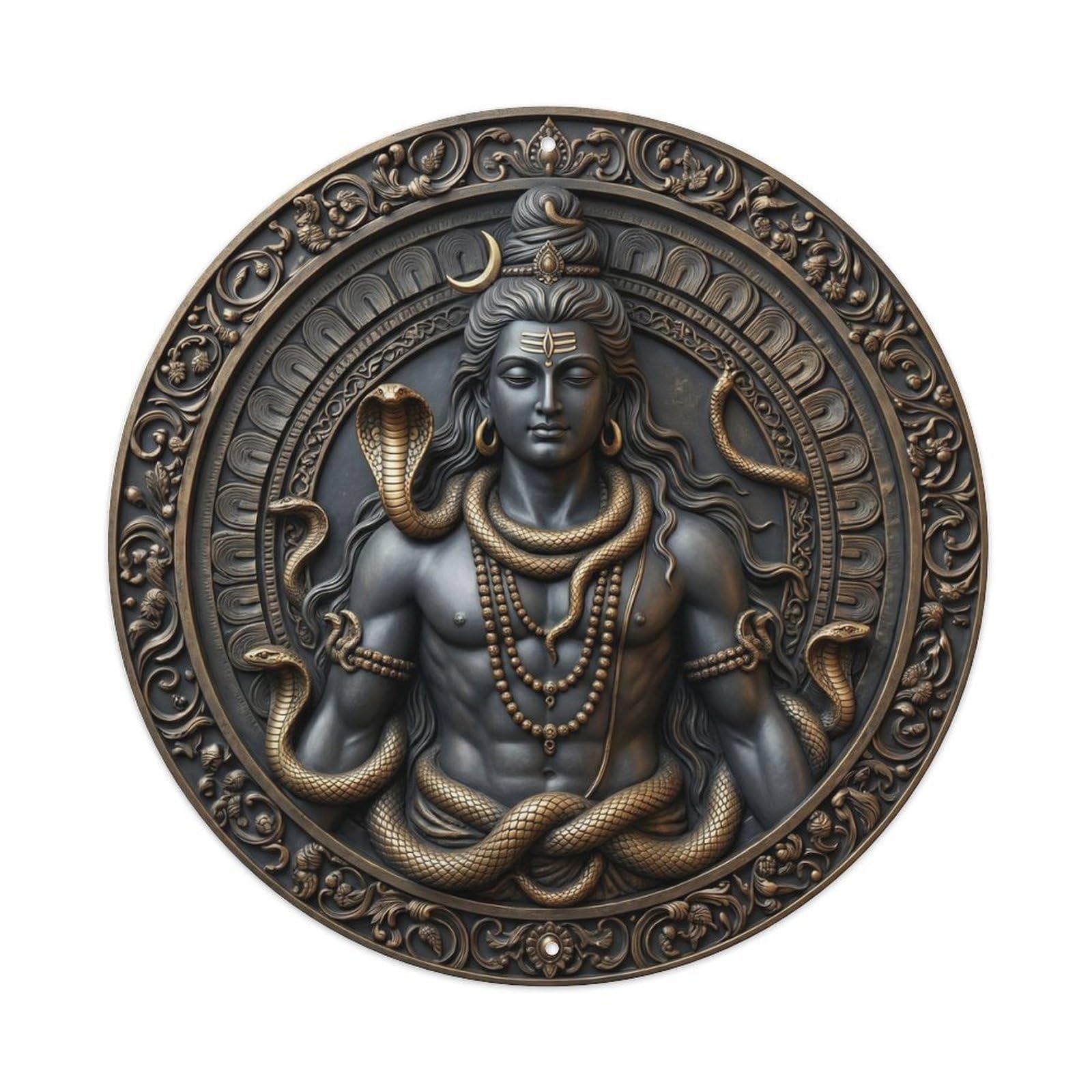 Shiva Vasuki Serpent Coiled Fearless Relief Sculpture Metal Tin Sign