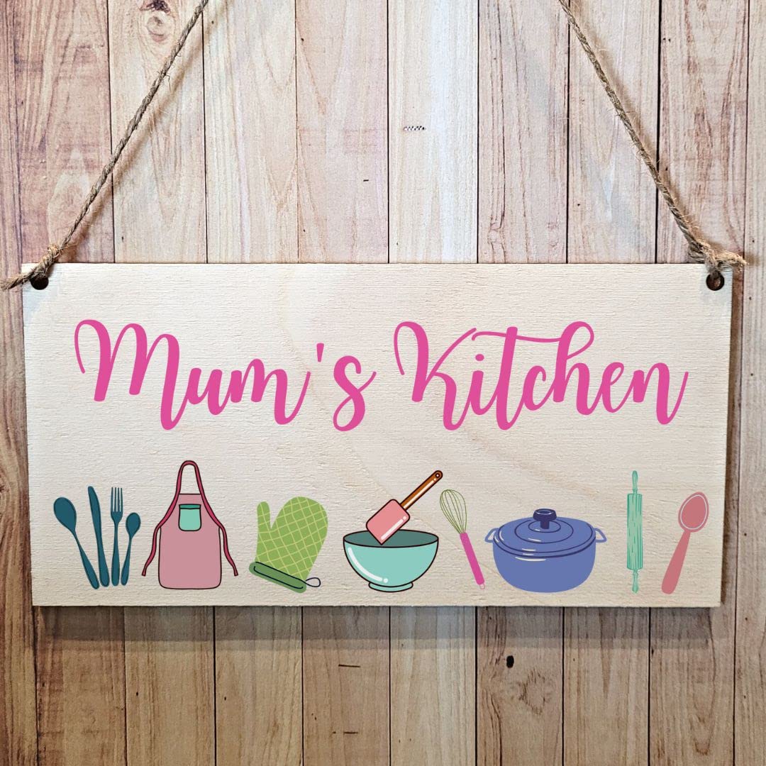 Second Ave Gift Company Second Ave Cute Mum's Kitchen Wooden Hanging Gift Sign Plaque Mum Mummy Mother's Day Birthday