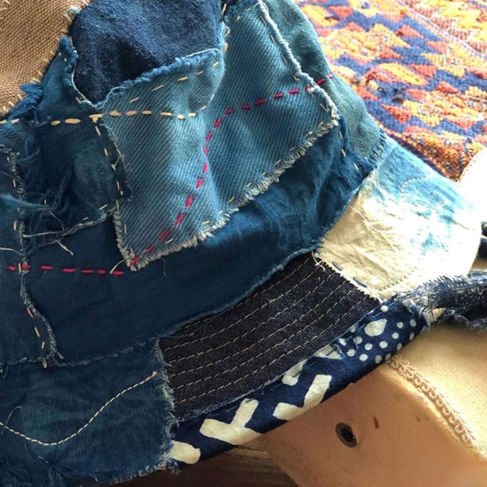 Tumanld] バケットハット 【刺し子布】 手作り藍染めパッチワーク帽子