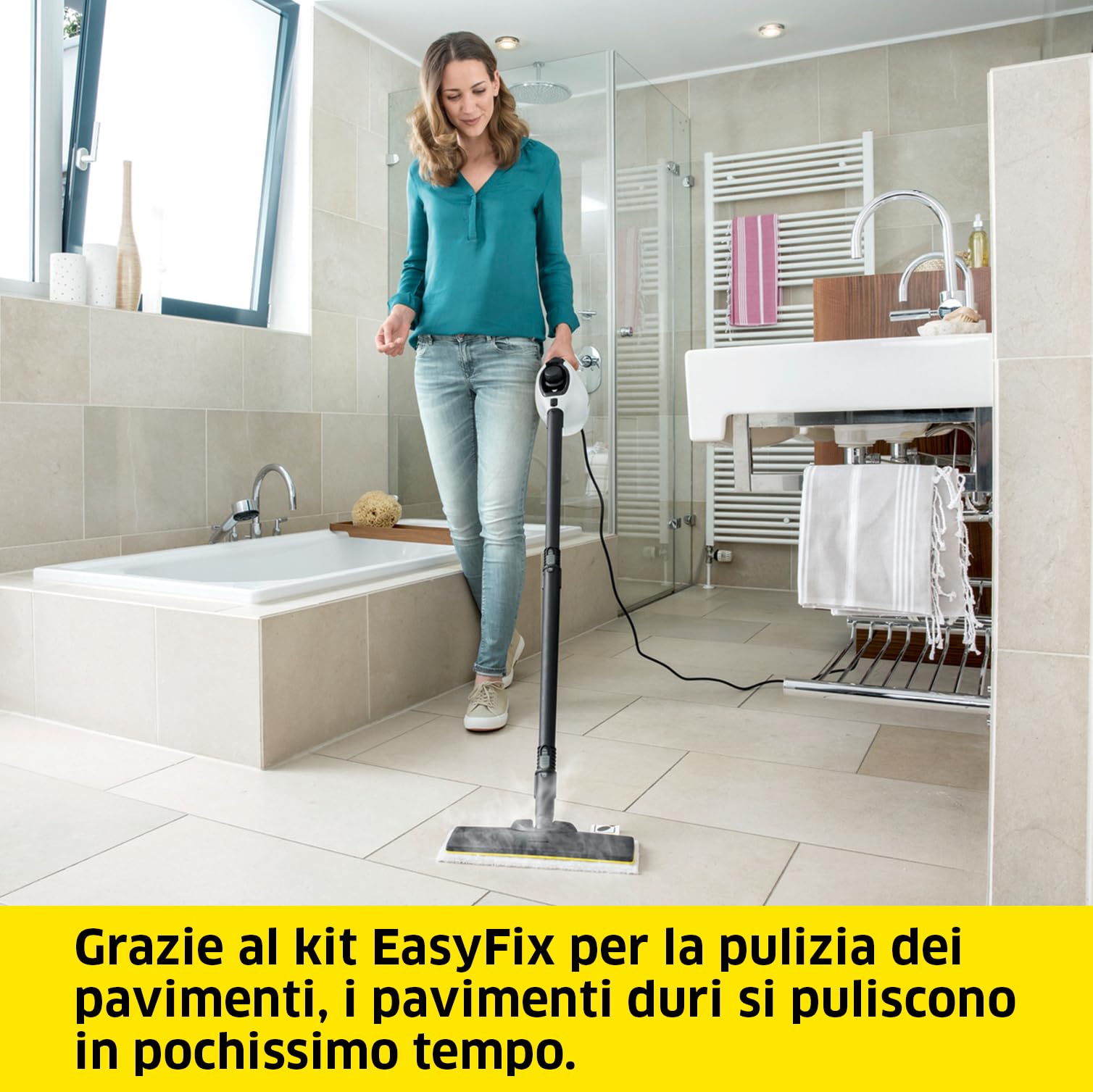 KÄRCHER Pulitore a Vapore SC 1 EasyFix, Pronto in 3 min, Compatto e maneggevole, 1200 W, Serbatoio 200ml, Area 20m², Include Kit pavimenti EasyFix, bocchetta manuale e panno microfibra, Spazzola Tonda