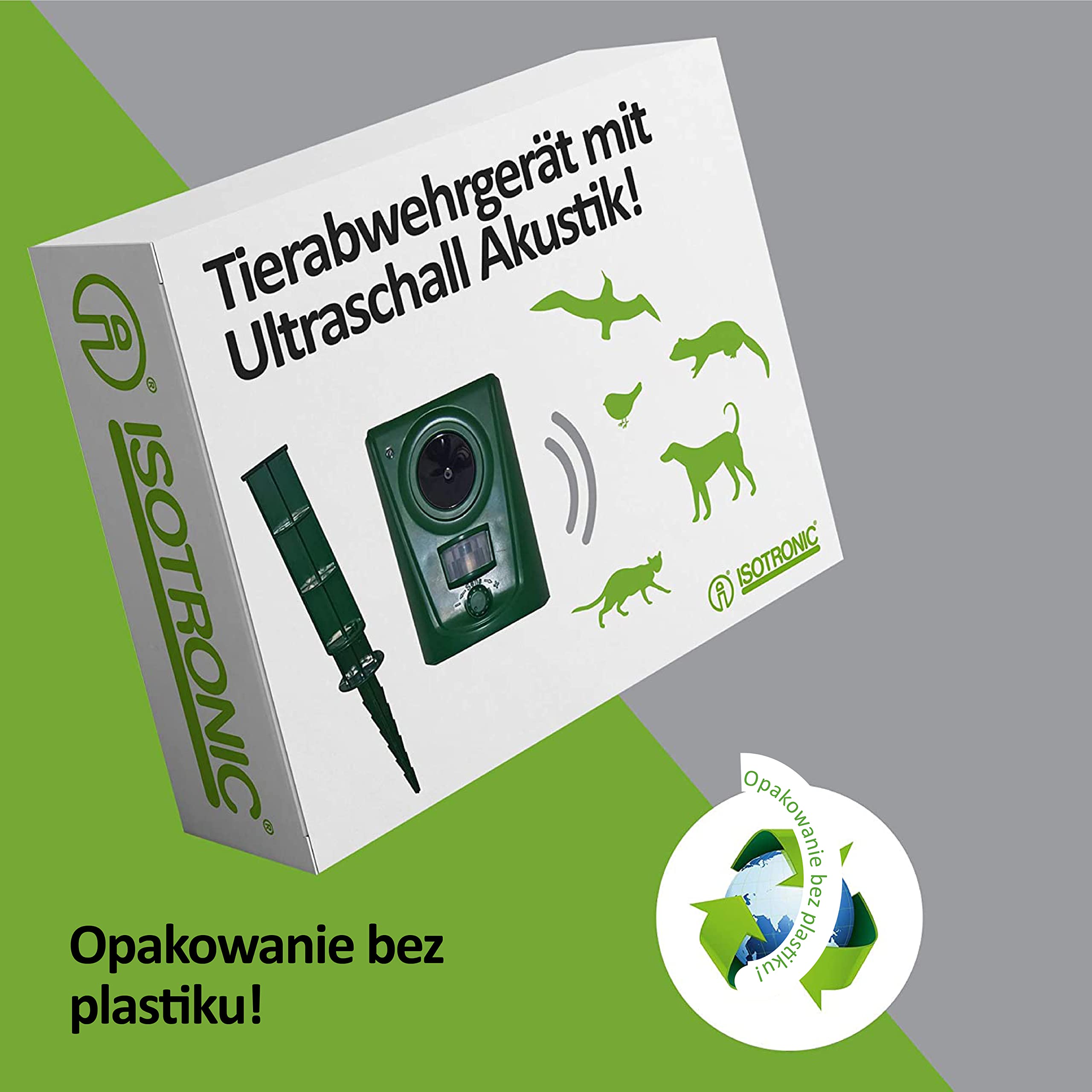 ISOTRONIC Odstraszacz ultradźwiękowy psów, kotów, zwierząt, 60 m², 2 szt.