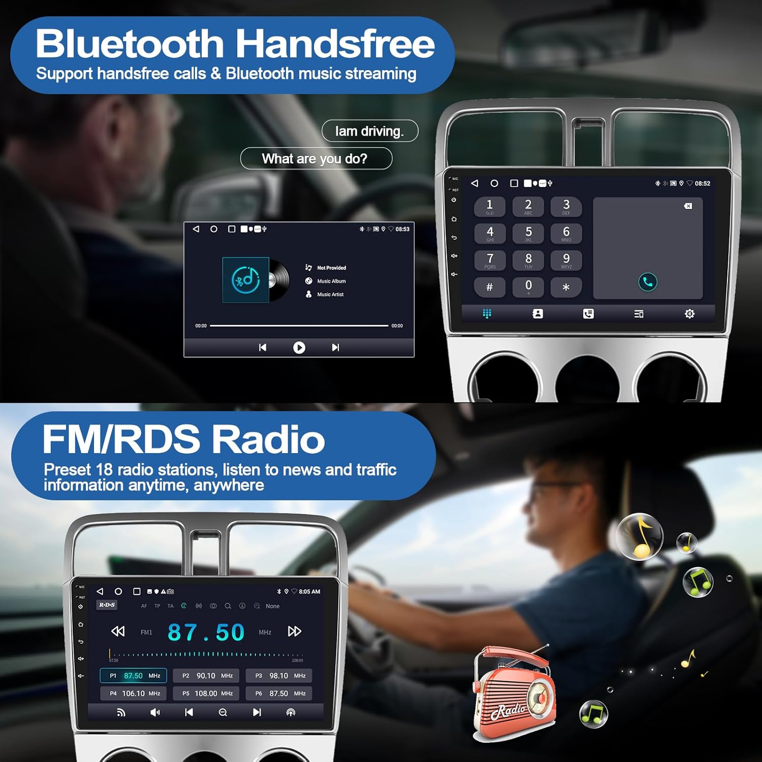 CAMECHO 2G+32G Car Radio for Subaru Forester 2002-2008 with Wireless CarPlay Android Auto 9" Touchscreen Head Unit Android 13 Car Stereo with AHD Backup Camera GPS Navigation Bluetooth FM WiFi