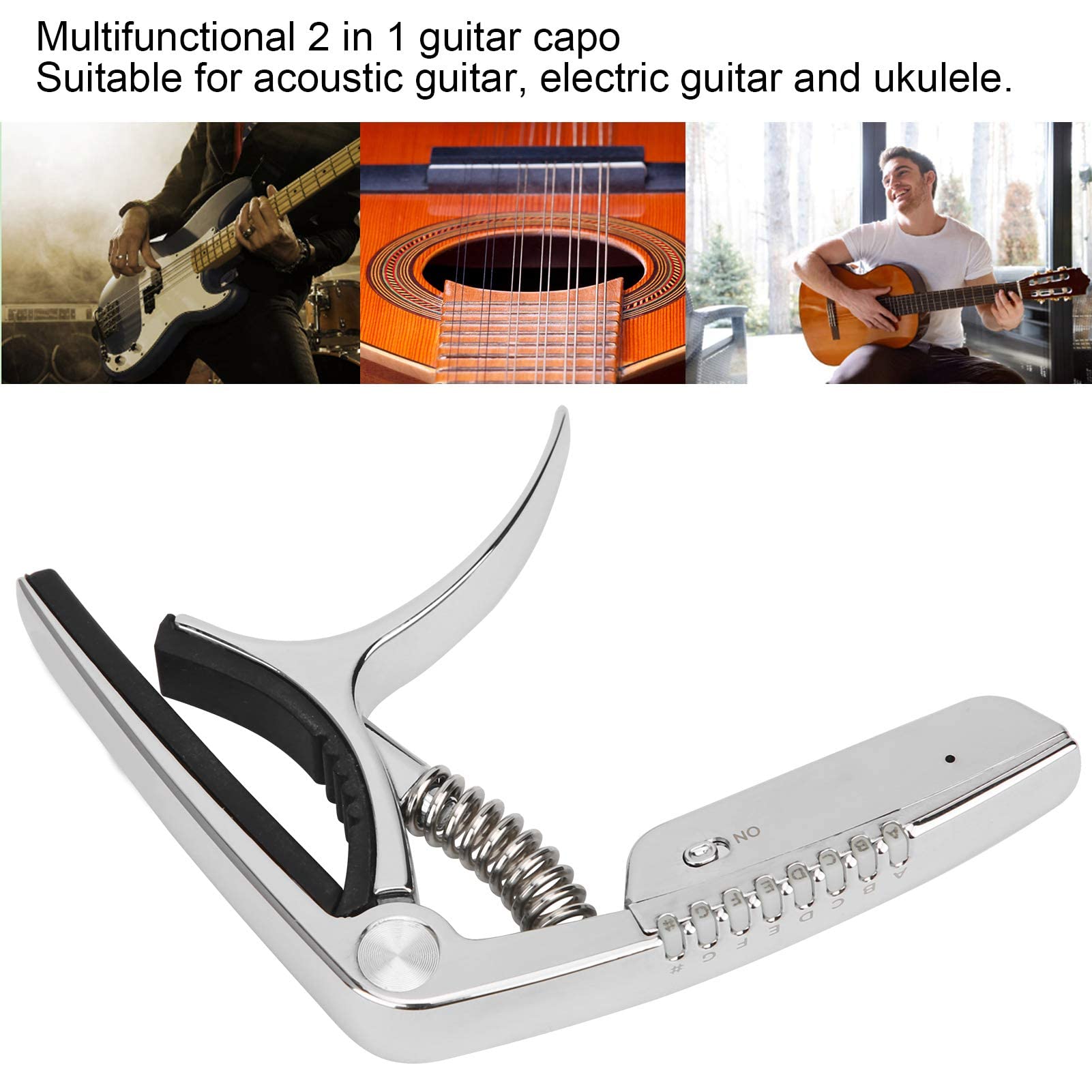 Guitar Capo, Guitar Capo Tuner in lega di zinco Display a LED 2 in 1 adatto per chitarra acustica, chitarra elettrica e ukulele(nero) Accessori Per Prestazioni