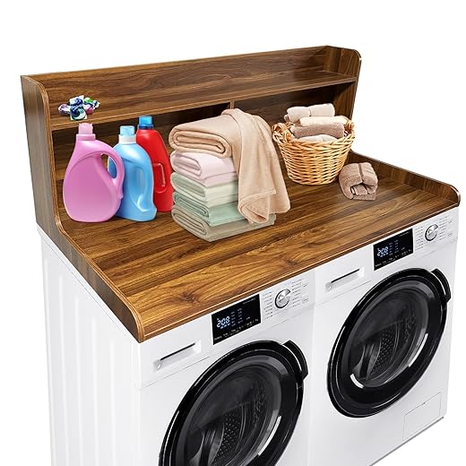Laundry Countertop with 20" Shelf, Universal Fit Washer and Dryer Top with Storage, Finish MDF Shelf for Laundry Room Organization,Buttery Color