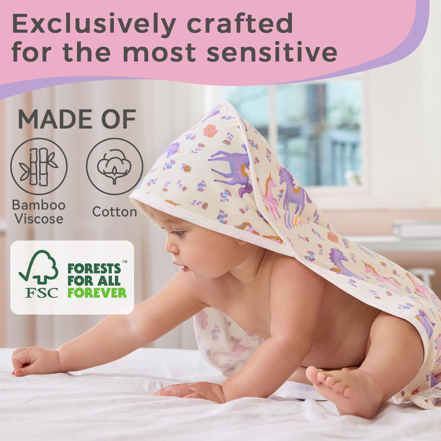 babee Reshinee Paquete de 2 toallas con capucha para bebé, toallas de baño de viscosa de bambú suaves para recién nacidos, regalos de baby shower, esenciales de baño para niñas pequeñas (unicornio, 29
