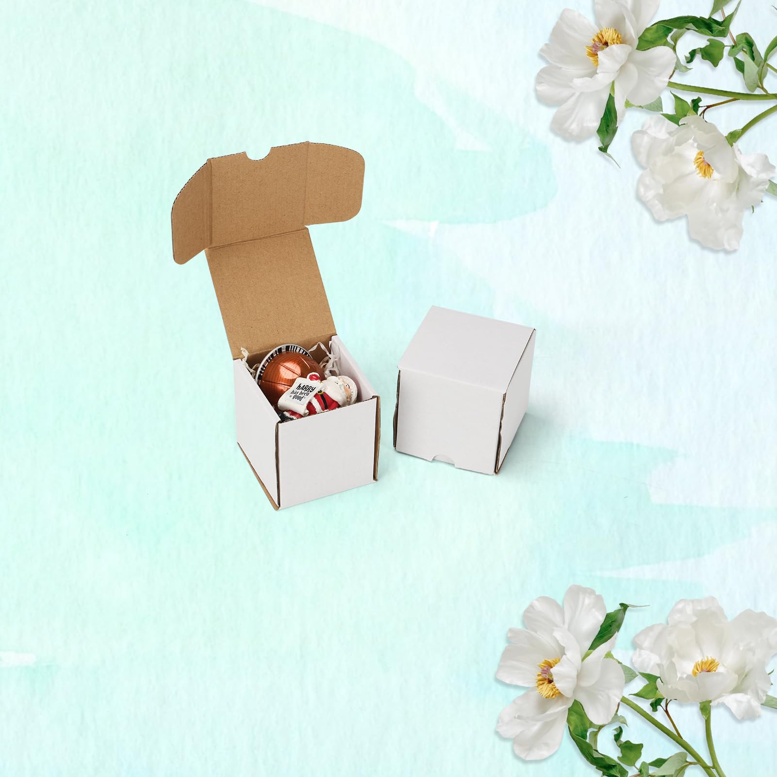 WIFTREY Kleine weiße Wellpappe-Versandkartons, 7,6 x 7,6 x 7,6 cm, für Geschäft, Geschenke, Literatur, Versand, Verpackung, 50 Stück