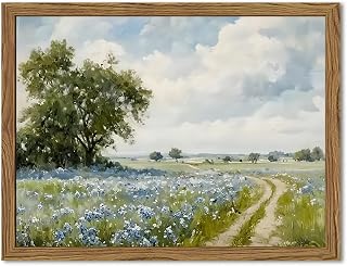Framed Vintage Wildflower Field Canvas Wall Art 12x16 Inch - Rustic Country Landscape Painting for Farmhouse Living Room Bedroom Decor