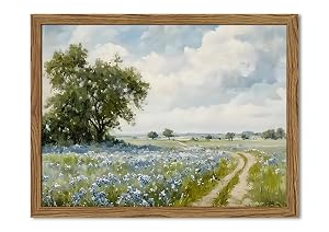 Framed Vintage Canvas Wall Art Country Landscape Wildflower Field Wall Decor Paintings Rustic Nature Pictures Prints Home Decor