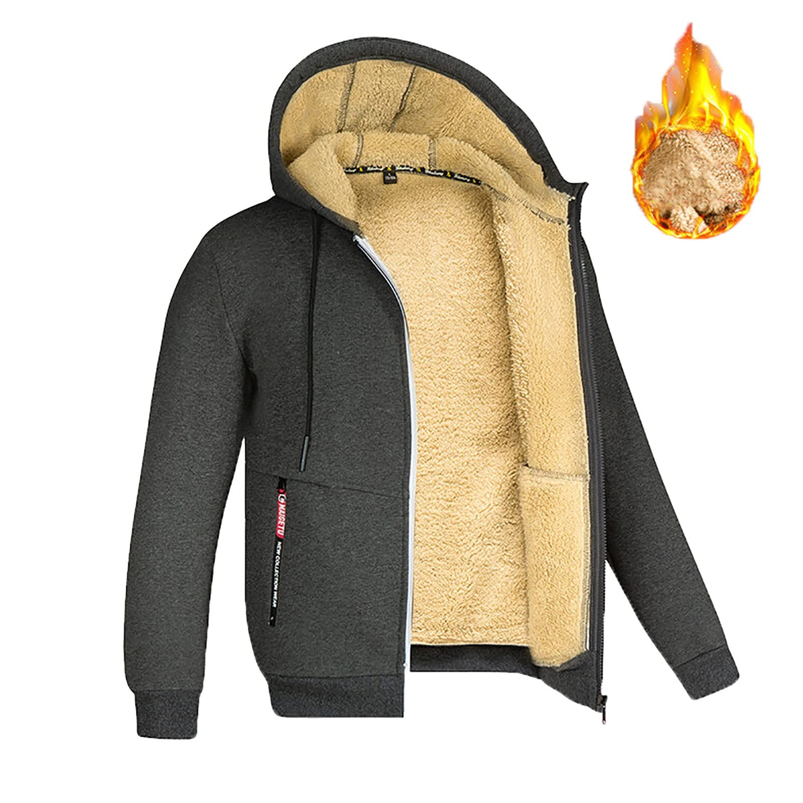 Sweats Homme Polaire Sweat à Capuche Veste avec Zippée Hiver Chaud Épaisse Sherpa Manches Longues Manteaux Poche Zippée Blouson Thermique Casual Travail Sport Sweat